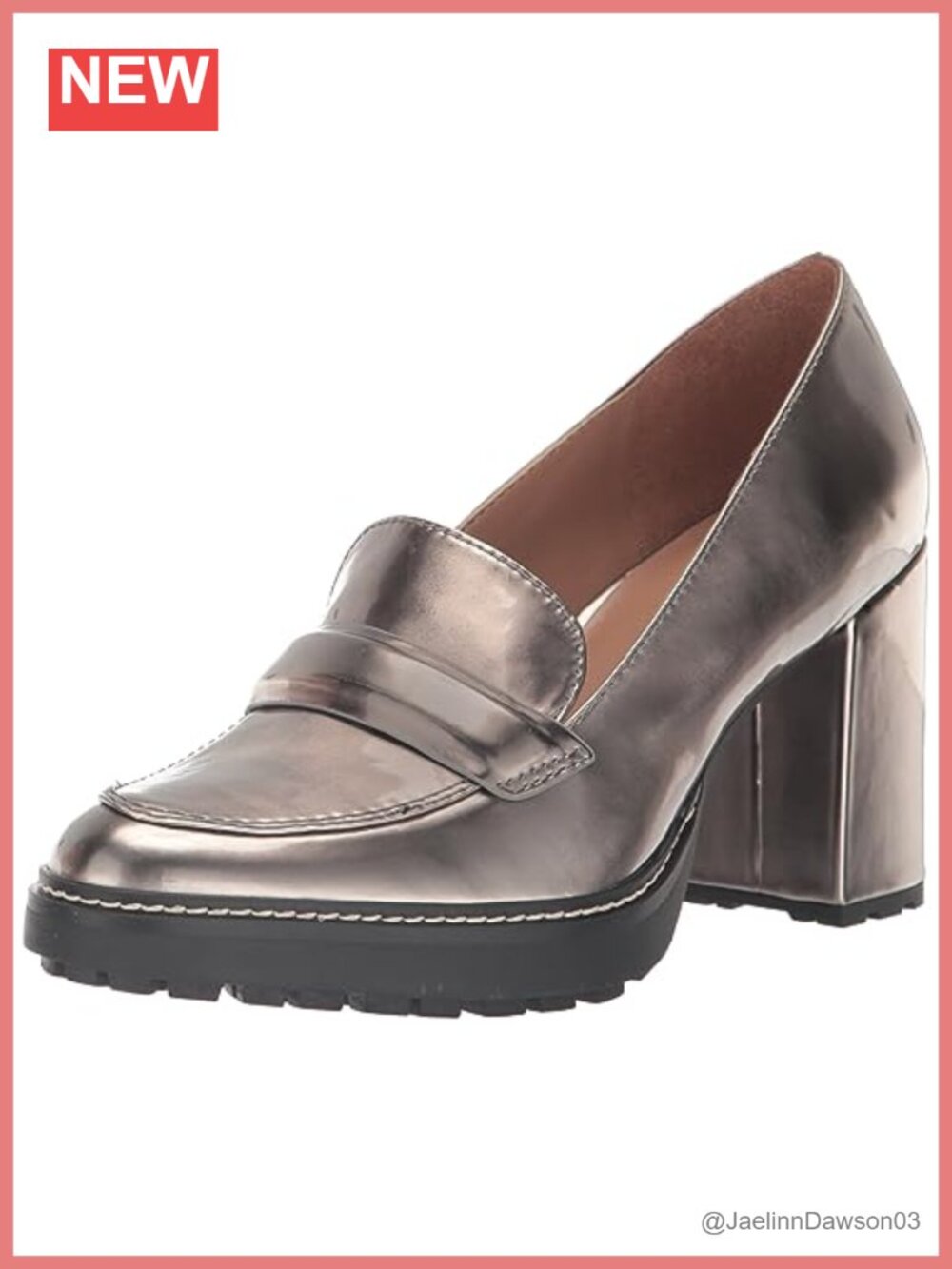 Slip on Heeled Loafer Pumps with Chunky Block Heel Lug Sole Comfort Synthetic